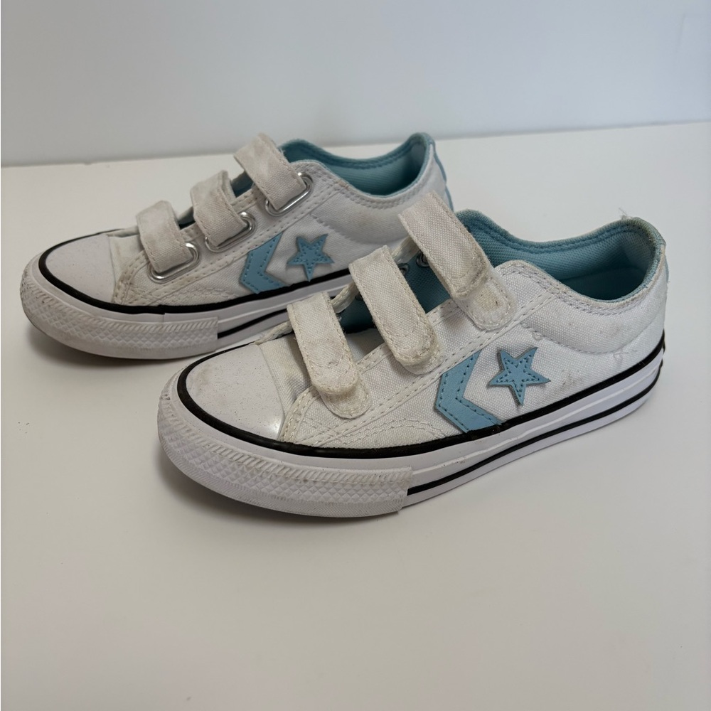 Converse Star Player Kids White/Blue Hook & Loop Low Top Sneakers US 12.5 - Picture 6 of 9